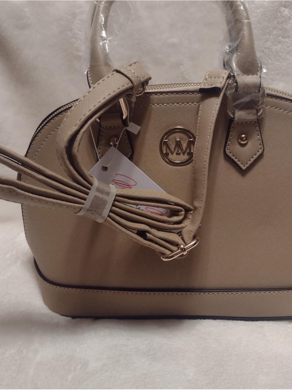 Michael Kors Taupe Saffiano Dome Satchel with Gold Hardware
